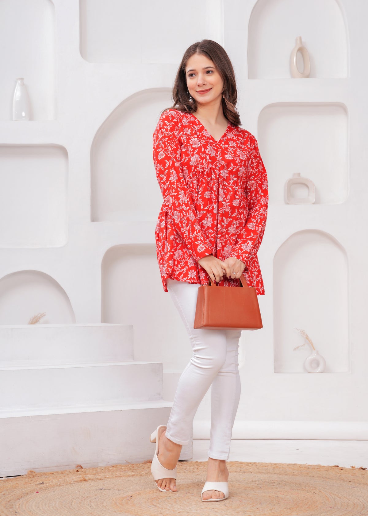 Scarlet Bloom Red Floral Cotton Top