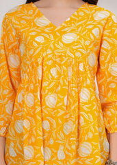 Sunshine Yellow Floral Printed Cotton Tunic Top