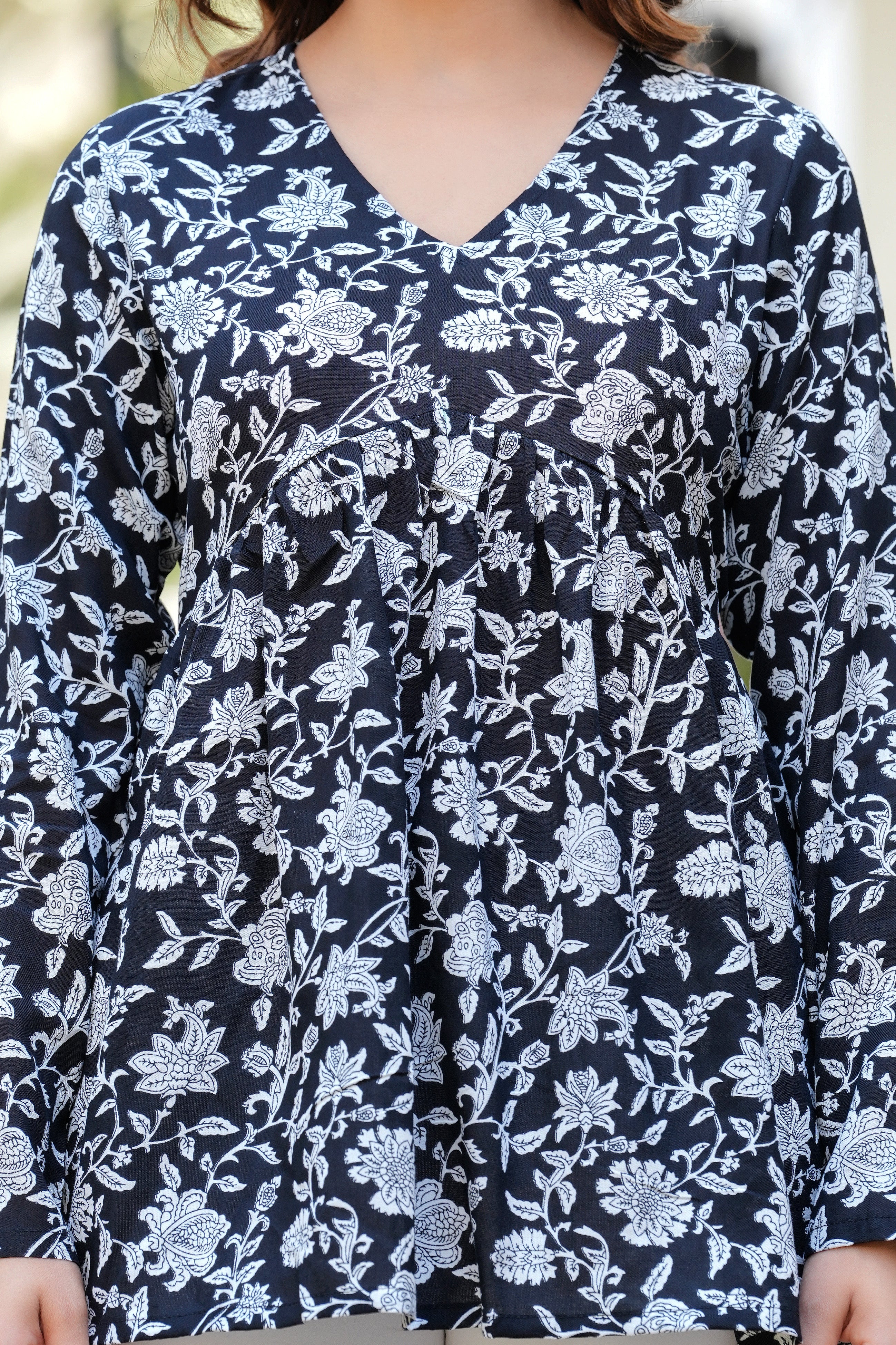 Verdant Bloom Green Floral Cotton Top