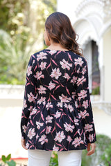 Red Floral Empire Waist Cotton Peplum Top