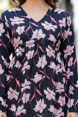 Red Floral Empire Waist Cotton Peplum Top