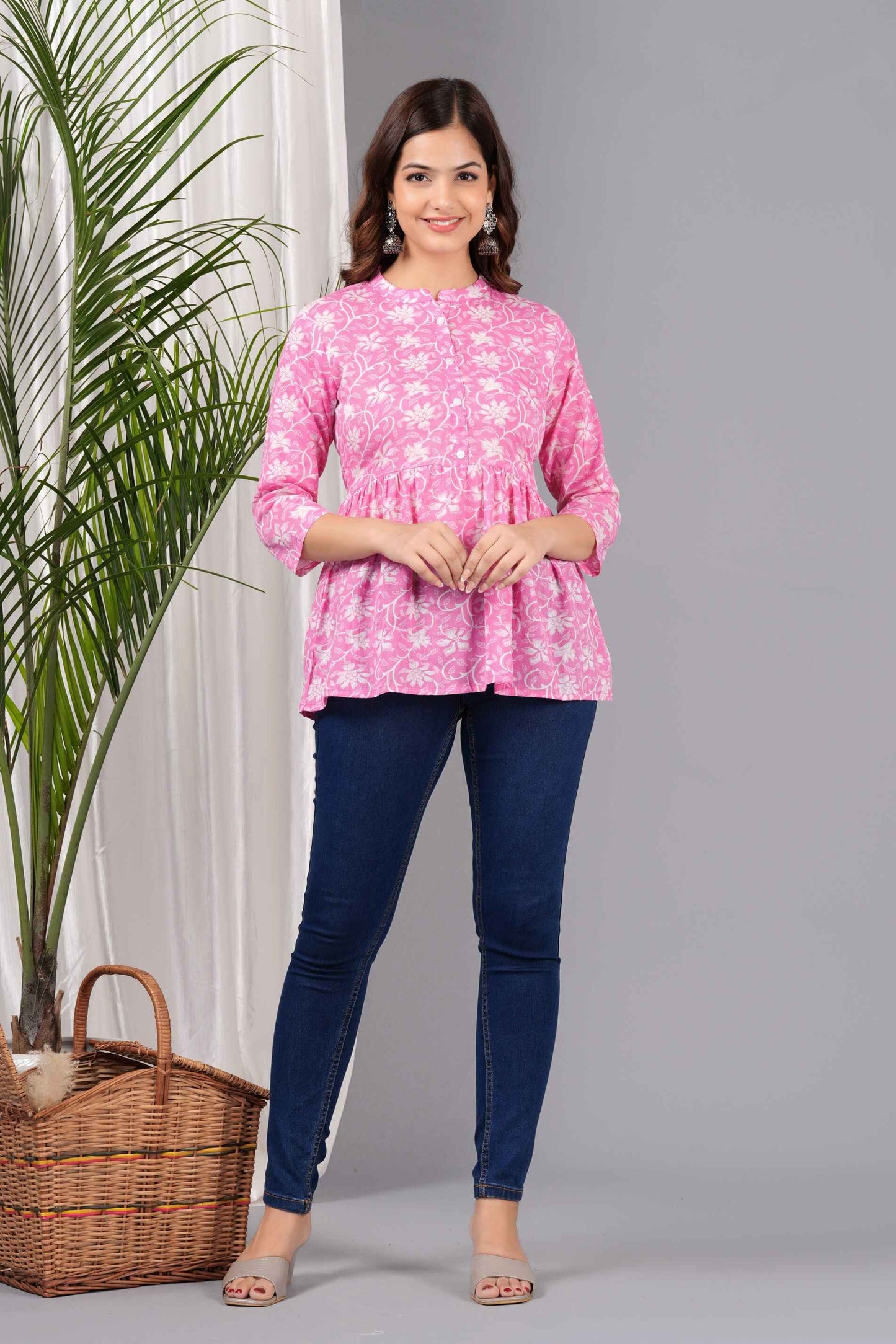 Pure Cotton Floral Printed Peplum Top