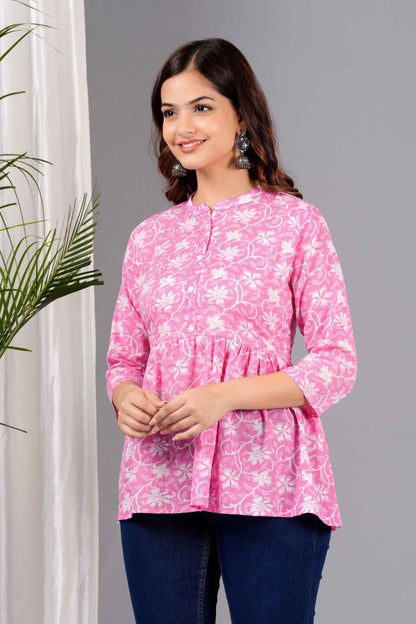 Pure Cotton Floral Printed Peplum Top