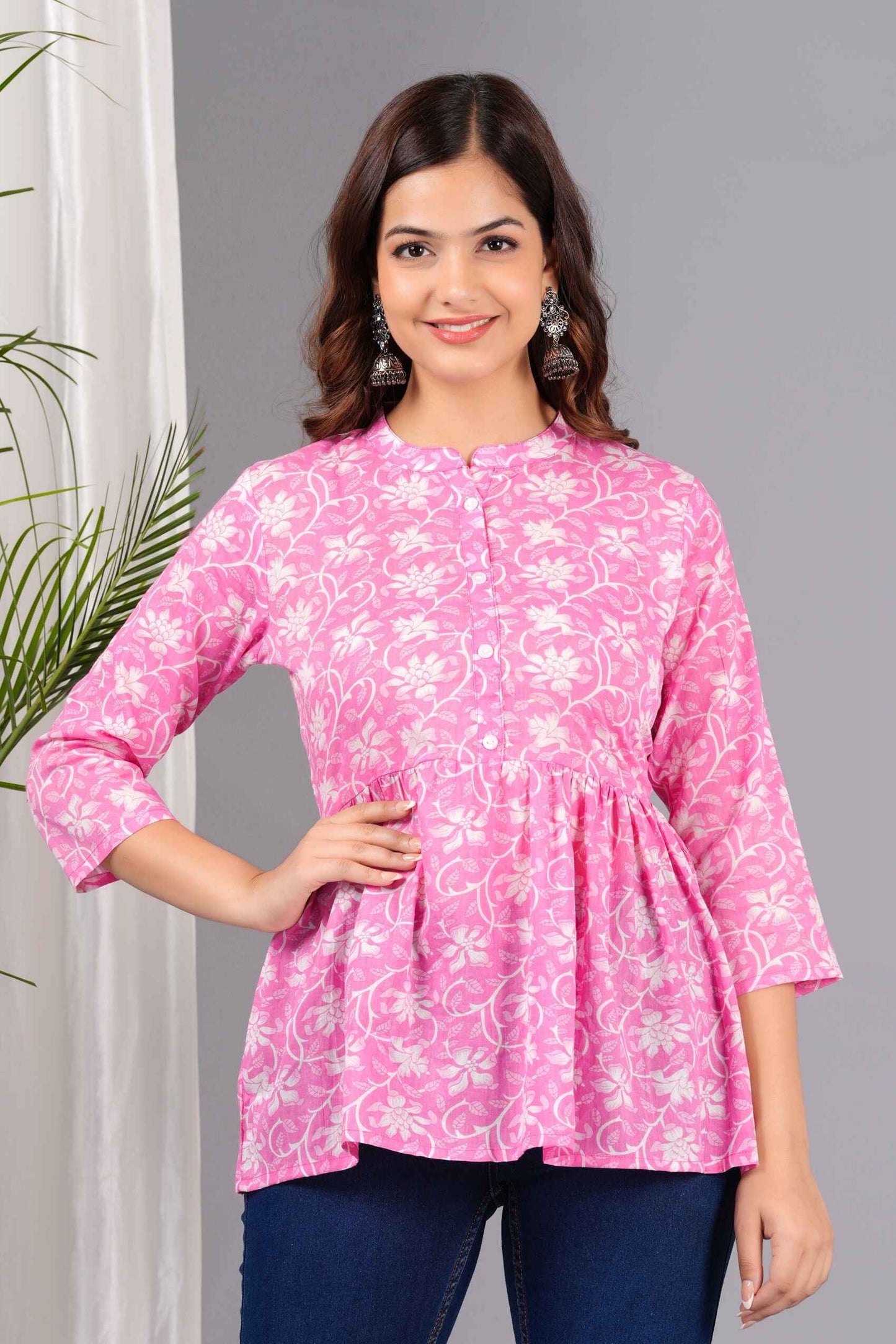Pure Cotton Floral Printed Peplum Top