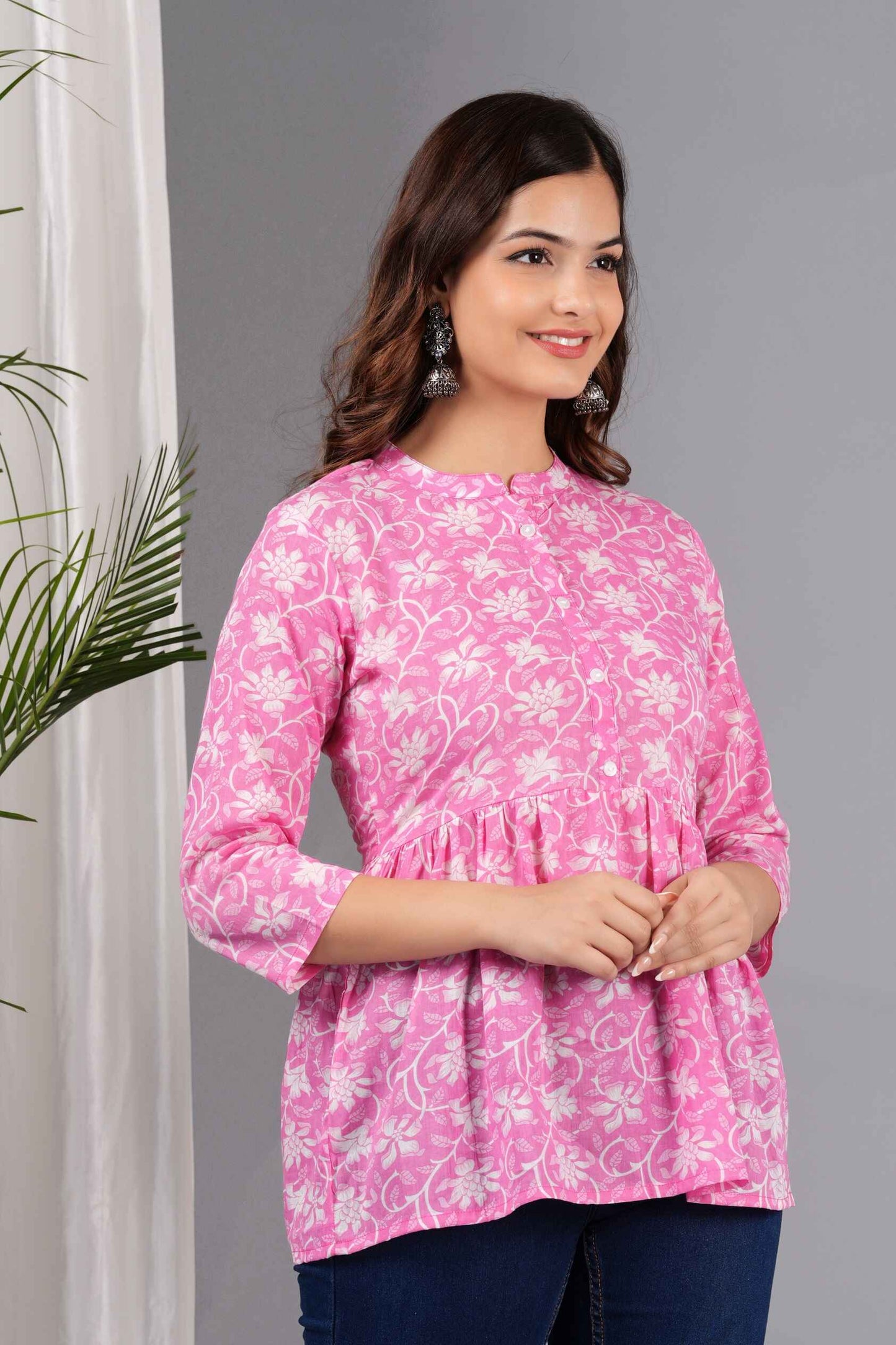 Pure Cotton Floral Printed Peplum Top