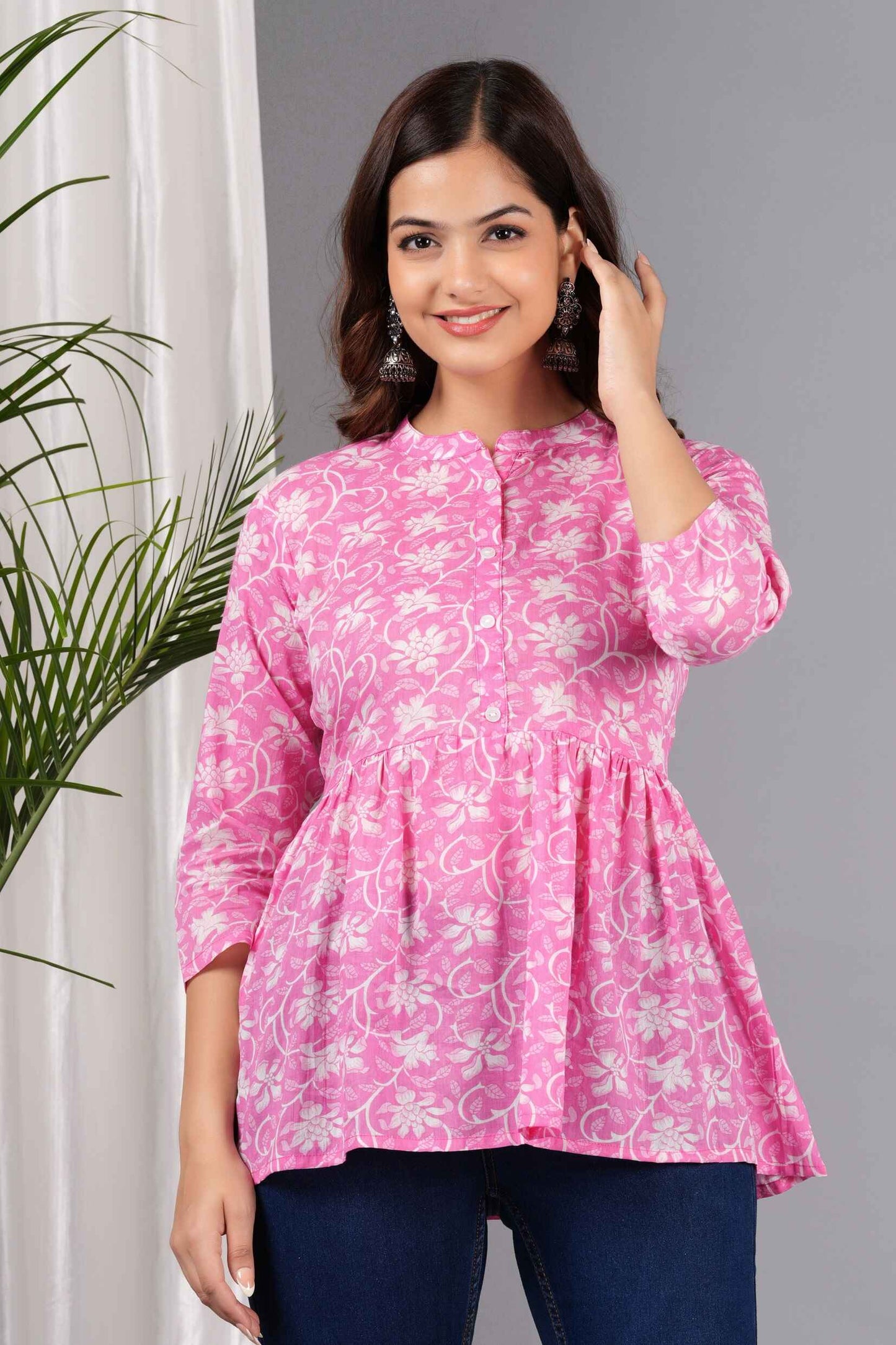Pure Cotton Floral Printed Peplum Top