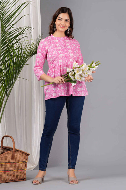 Pure Cotton Floral Printed Peplum Top