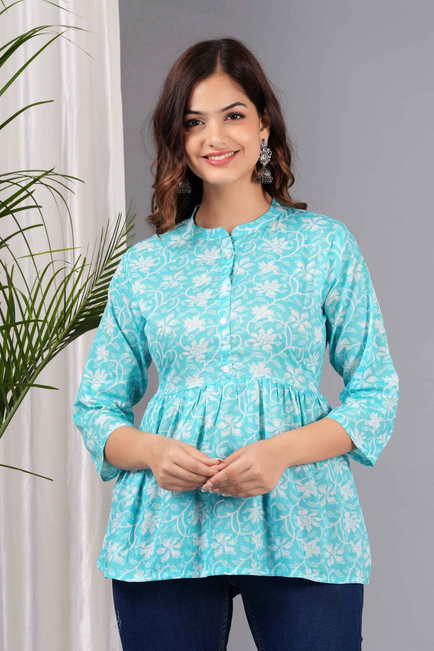Pure Cotton Floral Printed Peplum Top