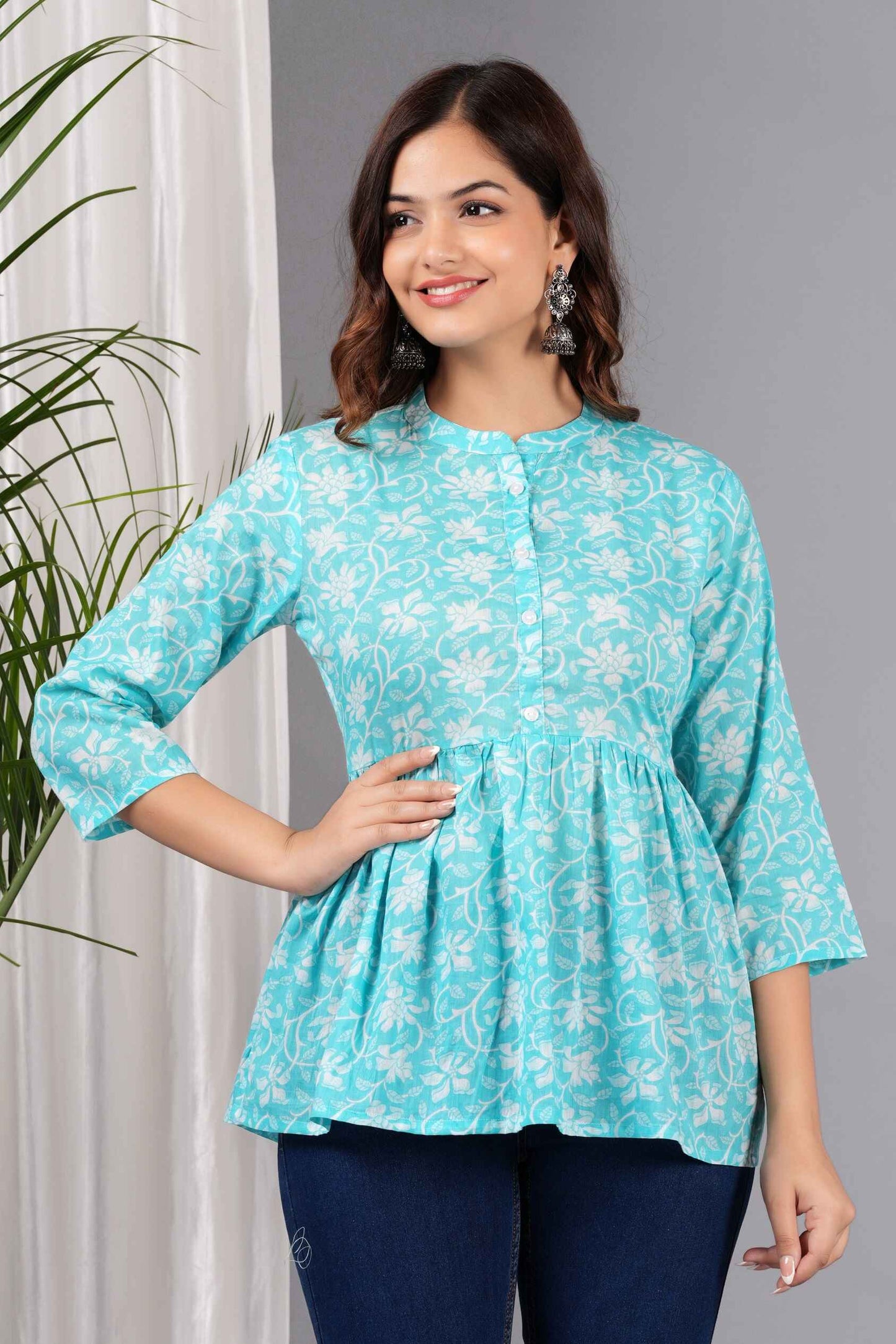 Pure Cotton Floral Printed Peplum Top