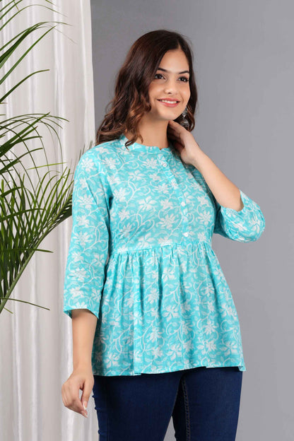 Pure Cotton Floral Printed Peplum Top