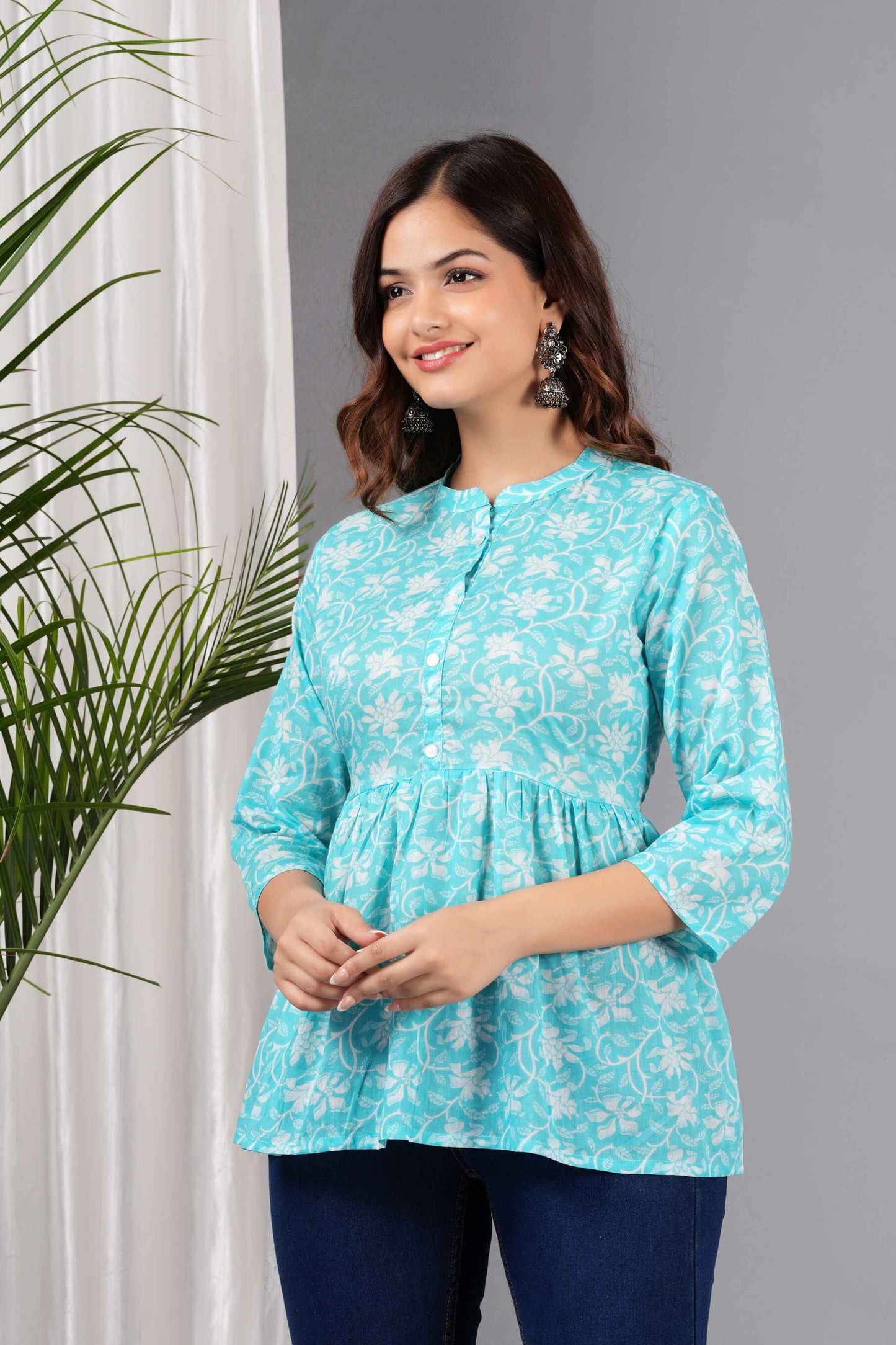 Pure Cotton Floral Printed Peplum Top