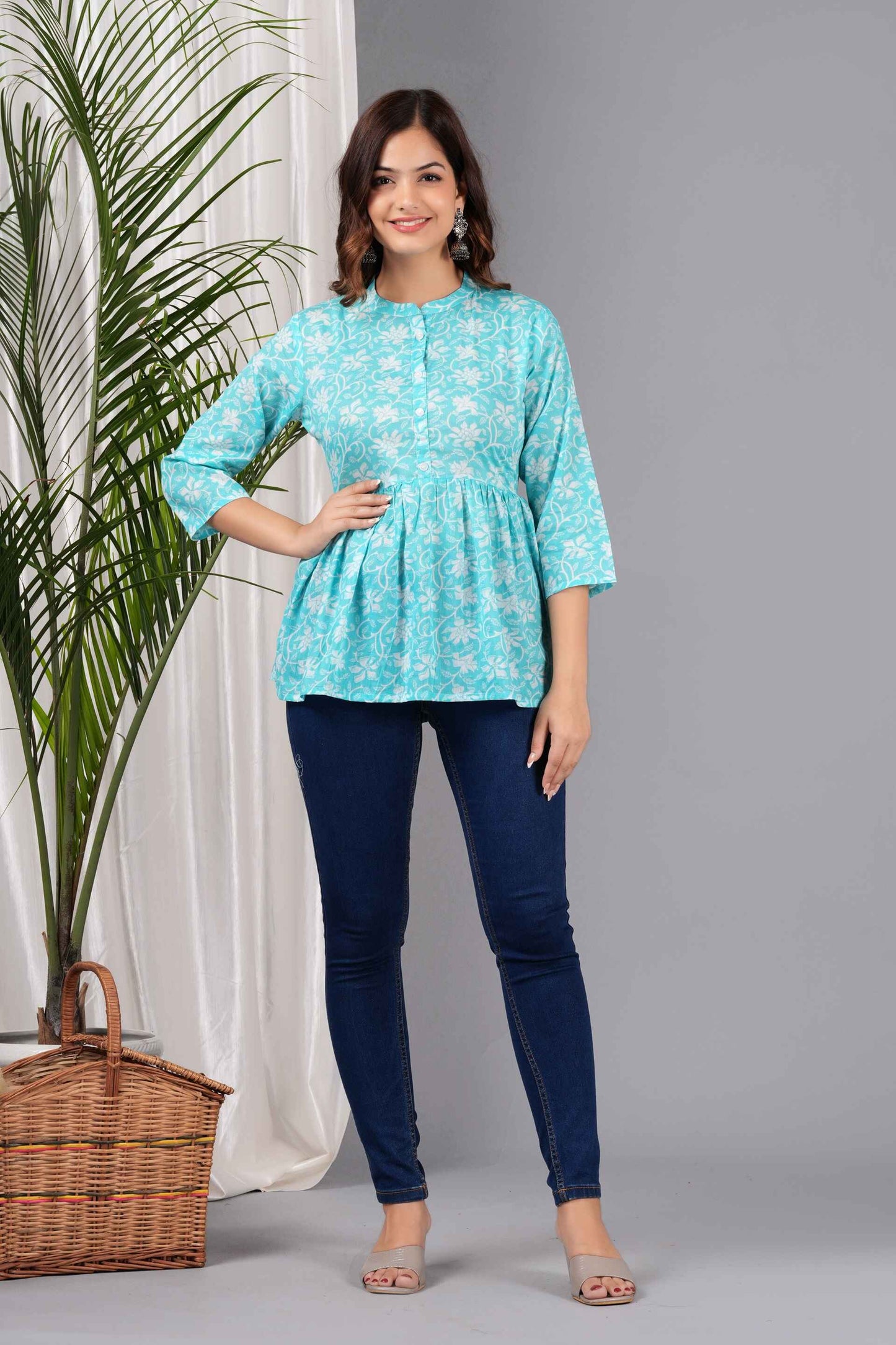Pure Cotton Floral Printed Peplum Top
