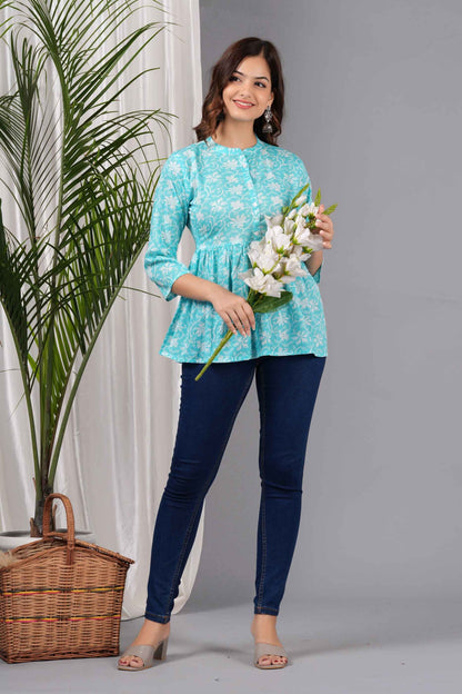 Pure Cotton Floral Printed Peplum Top