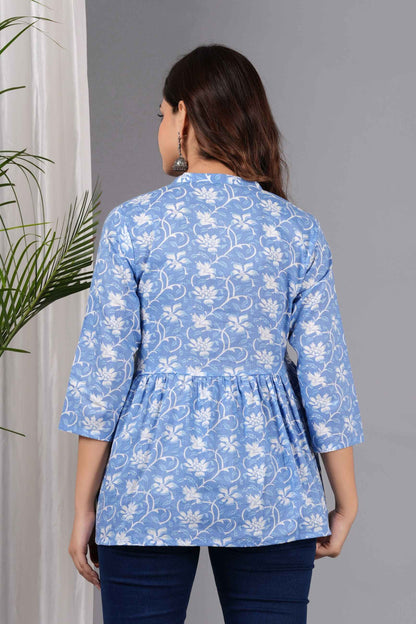 Pure Cotton Floral Printed Peplum Top