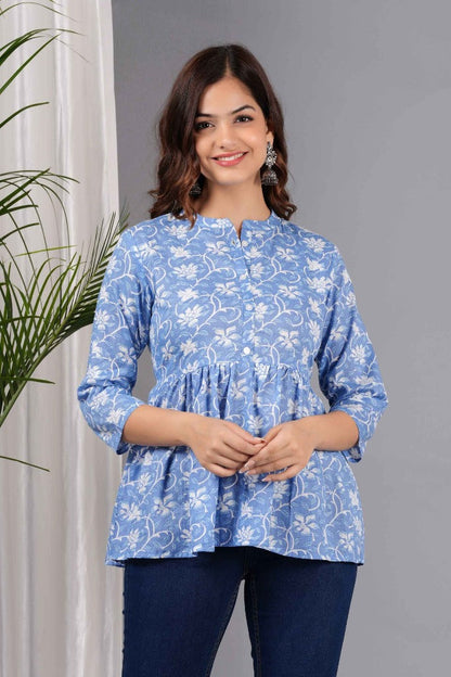 Pure Cotton Floral Printed Peplum Top