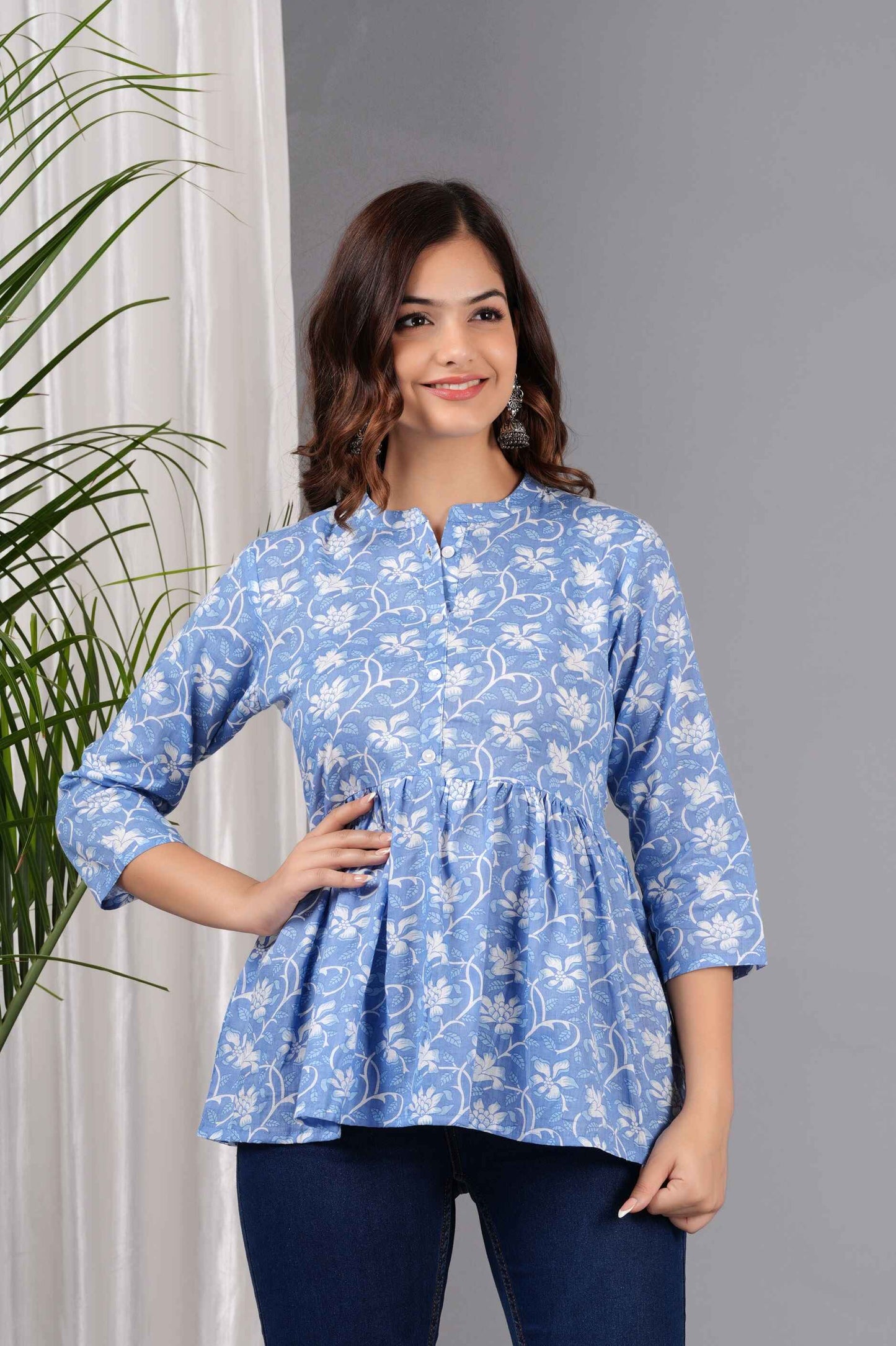 Pure Cotton Floral Printed Peplum Top