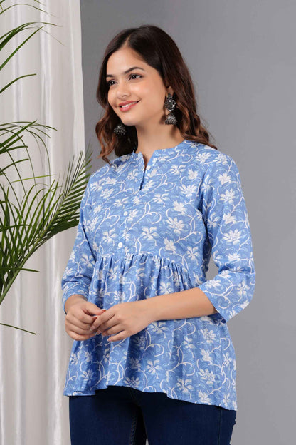 Pure Cotton Floral Printed Peplum Top