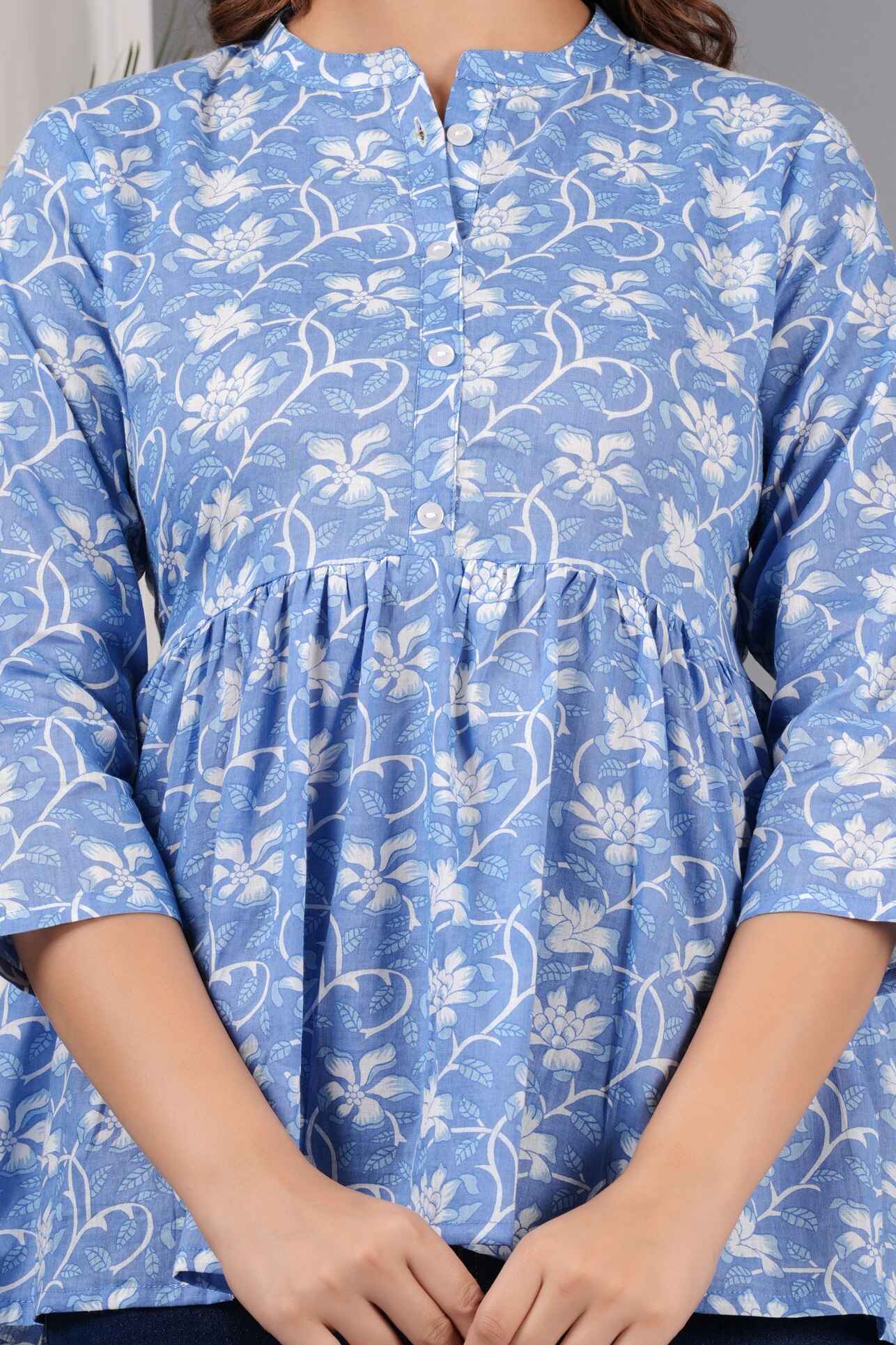 Pure Cotton Floral Printed Peplum Top