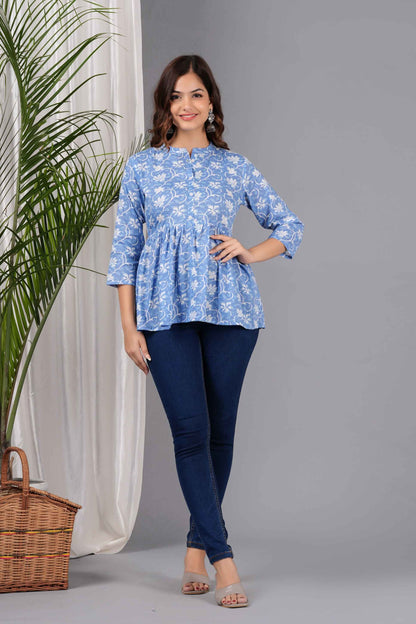 Pure Cotton Floral Printed Peplum Top
