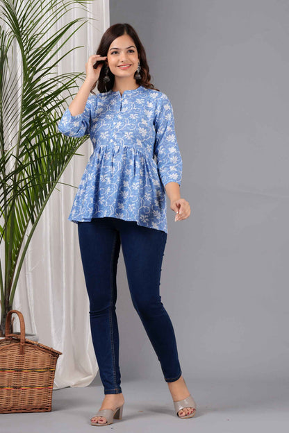 Pure Cotton Floral Printed Peplum Top