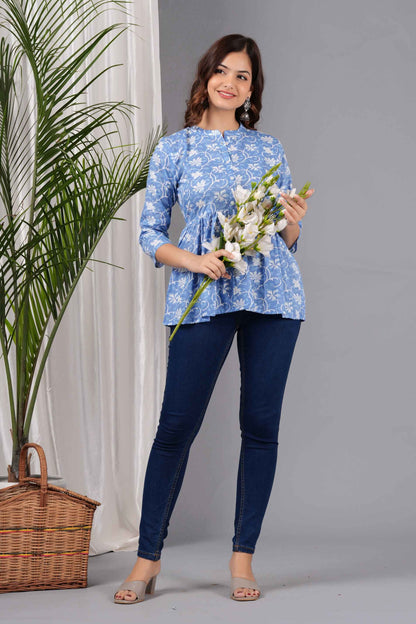 Pure Cotton Floral Printed Peplum Top