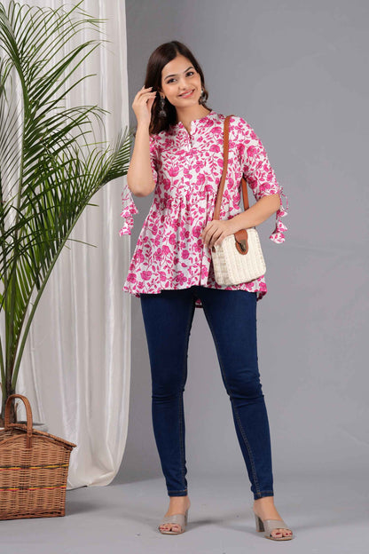 Pure Cotton Floral Printed Peplum Top