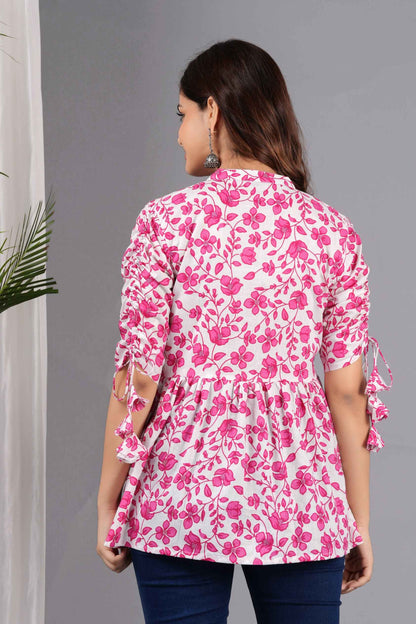 Pure Cotton Floral Printed Peplum Top