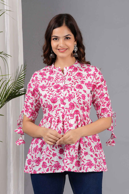 Pure Cotton Floral Printed Peplum Top