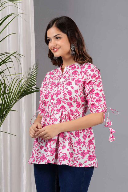 Pure Cotton Floral Printed Peplum Top