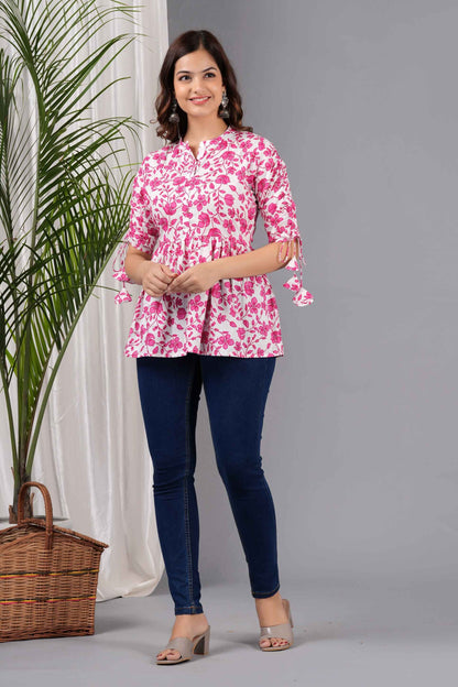 Pure Cotton Floral Printed Peplum Top