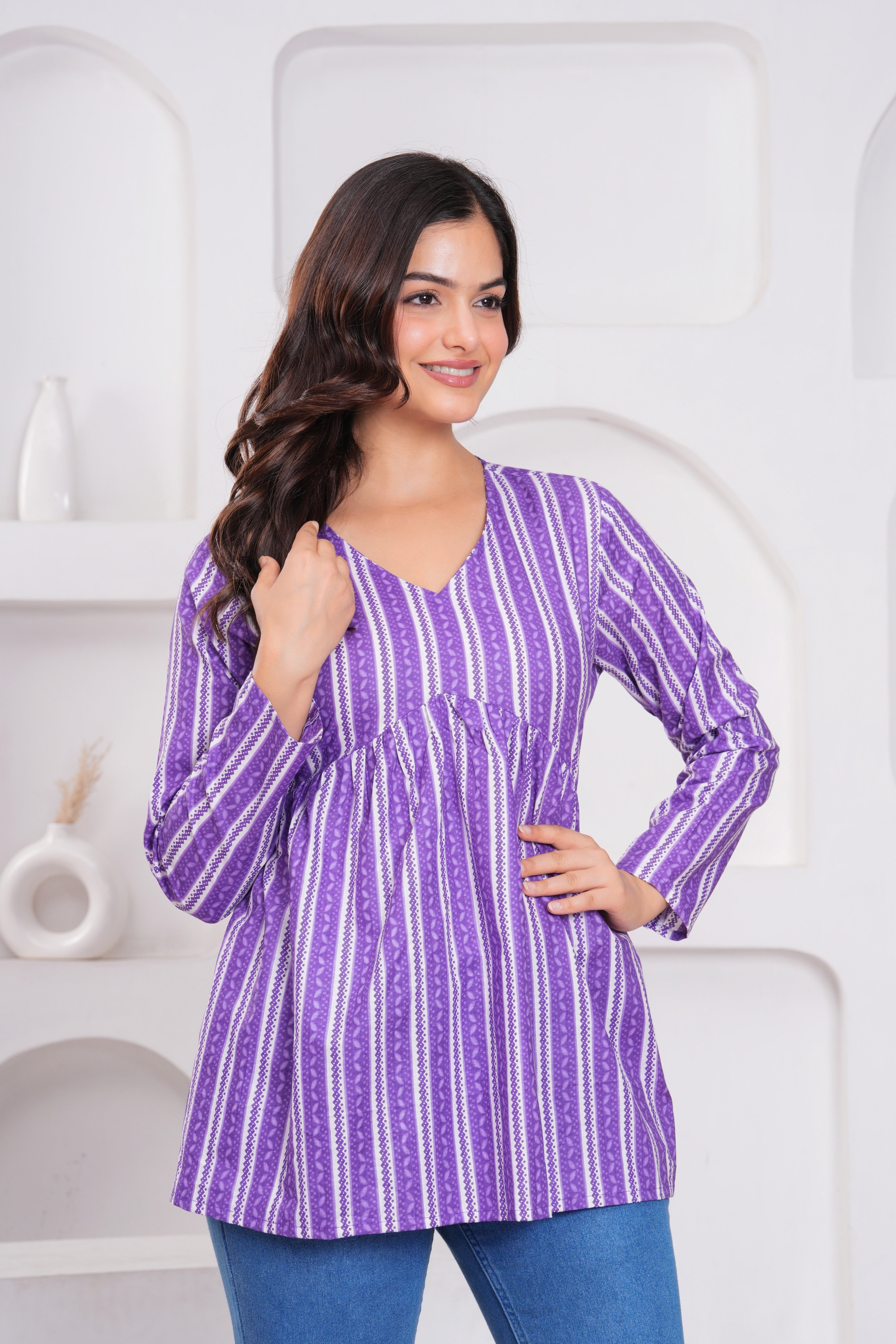 Ethnic Stripe Empire Cotton Top