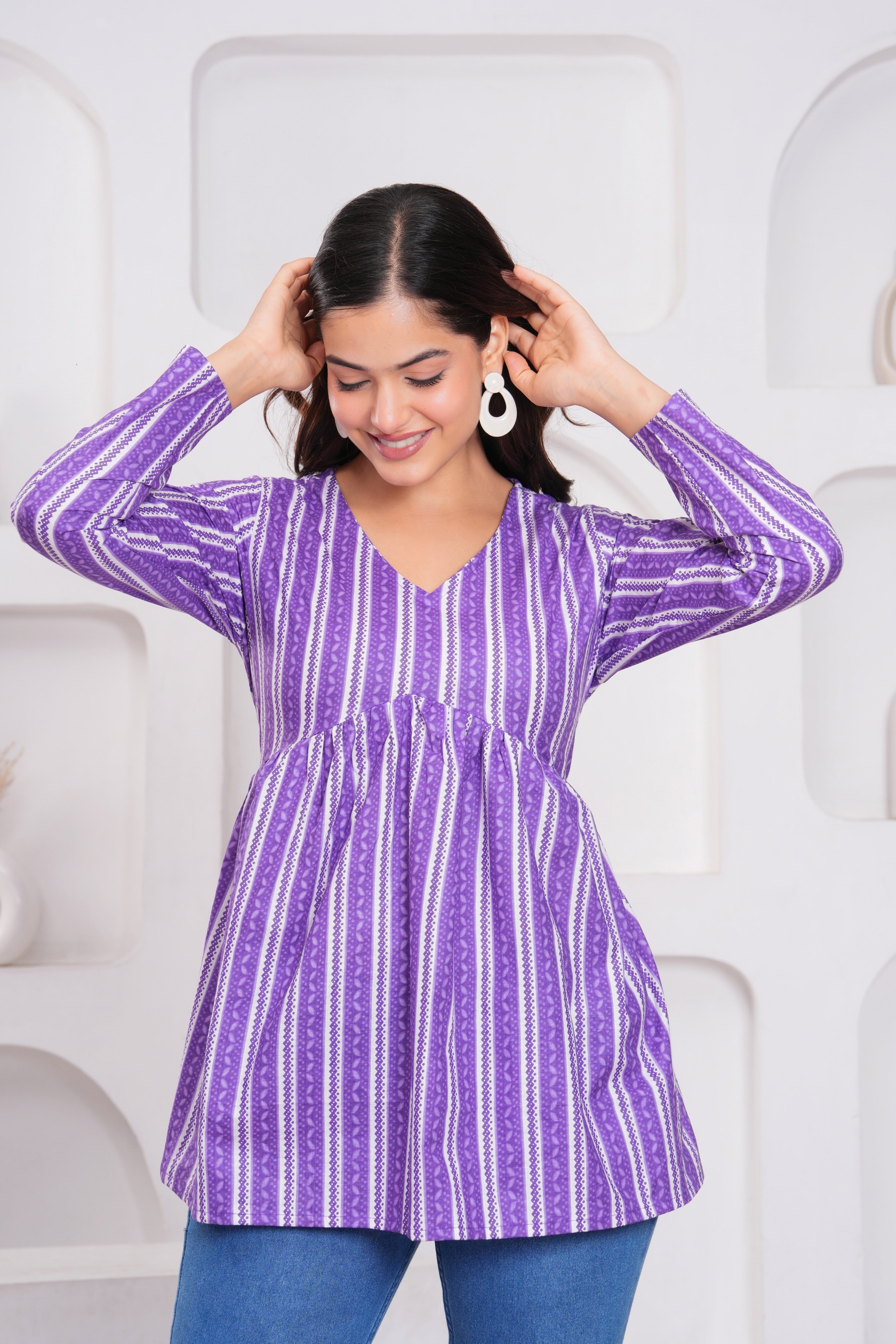 Ethnic Stripe Empire Cotton Top