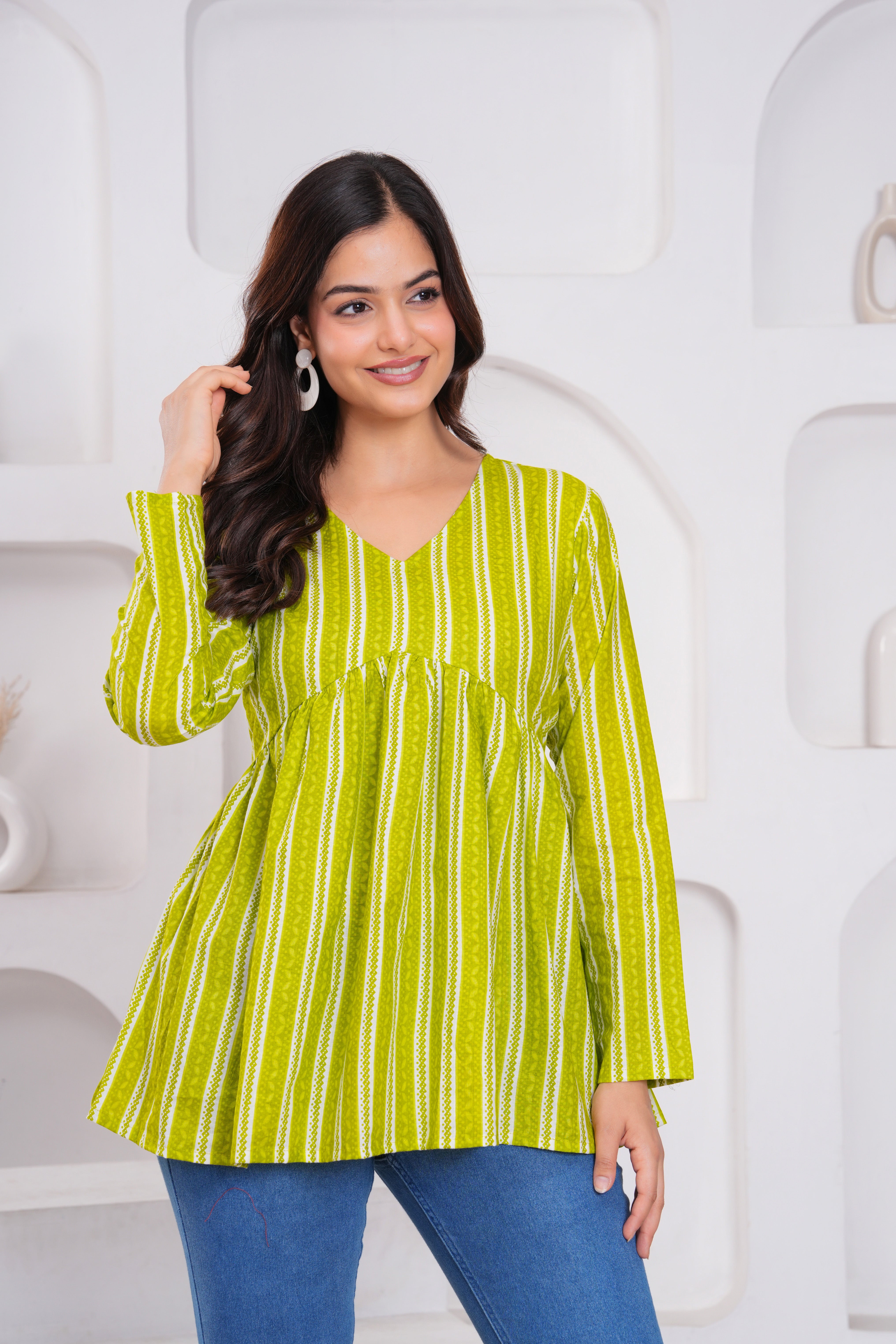Ethnic Stripe Empire Cotton Top