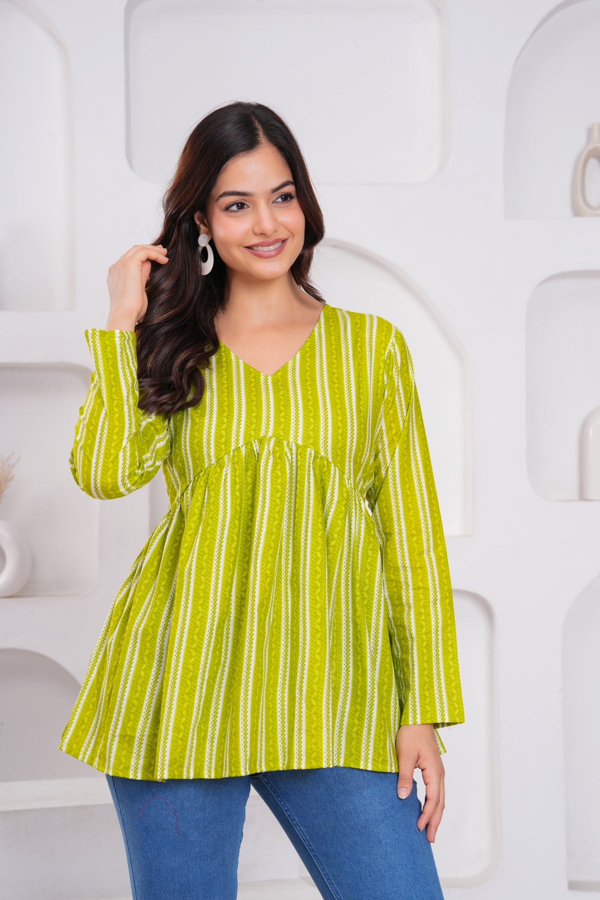 Ethnic Stripe Empire Cotton Top
