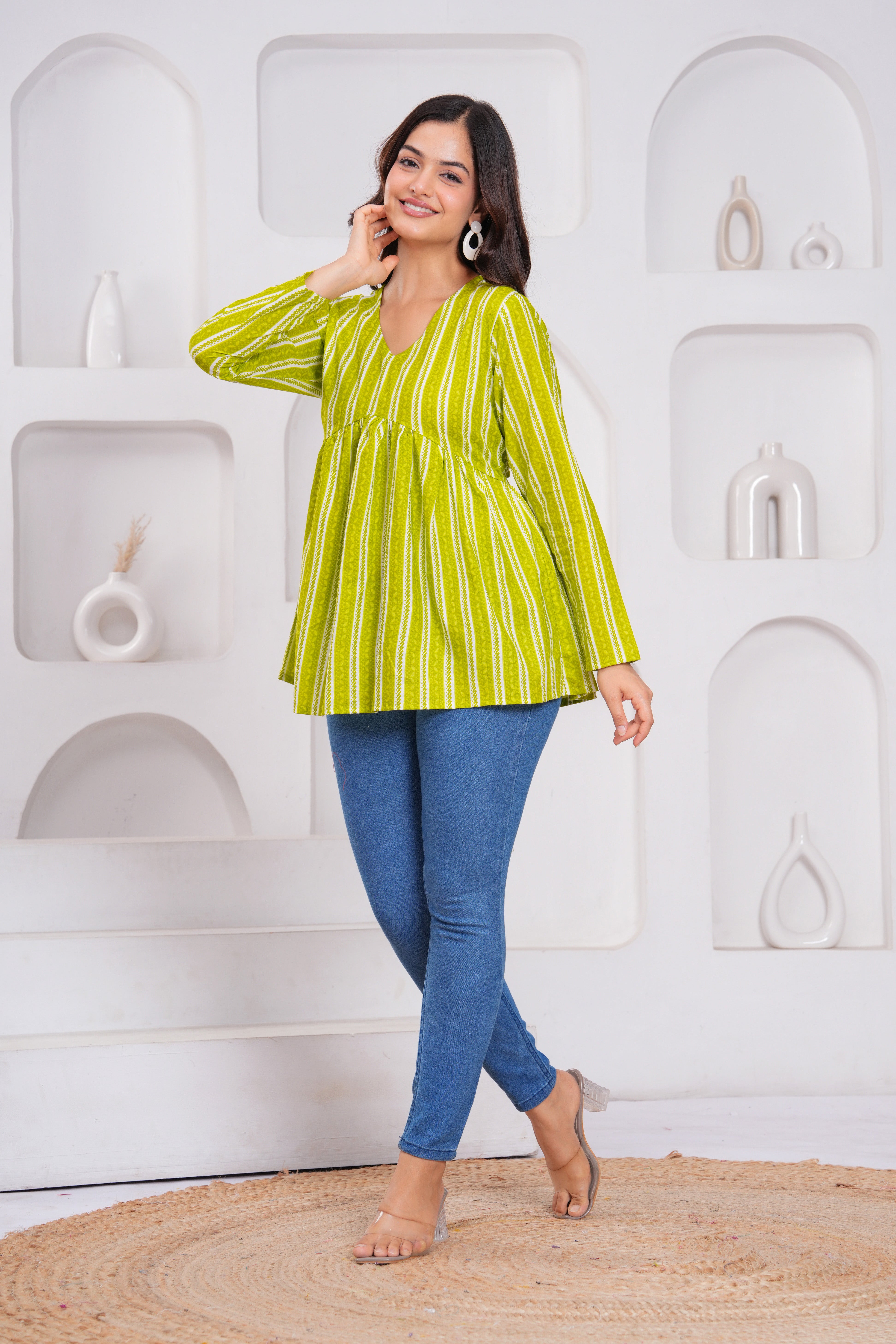 Ethnic Stripe Empire Cotton Top