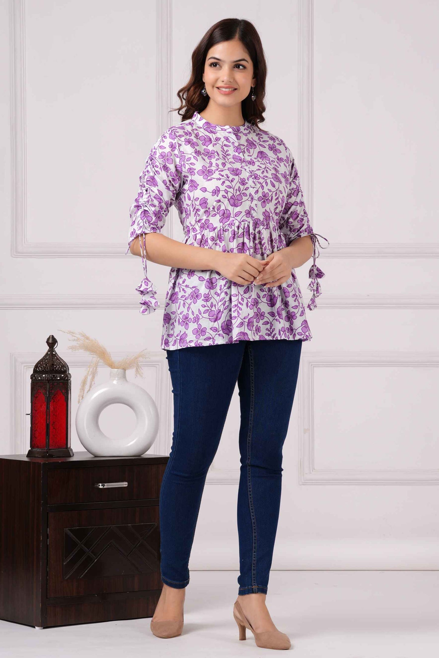 Pure Cotton Floral Printed Peplum Top