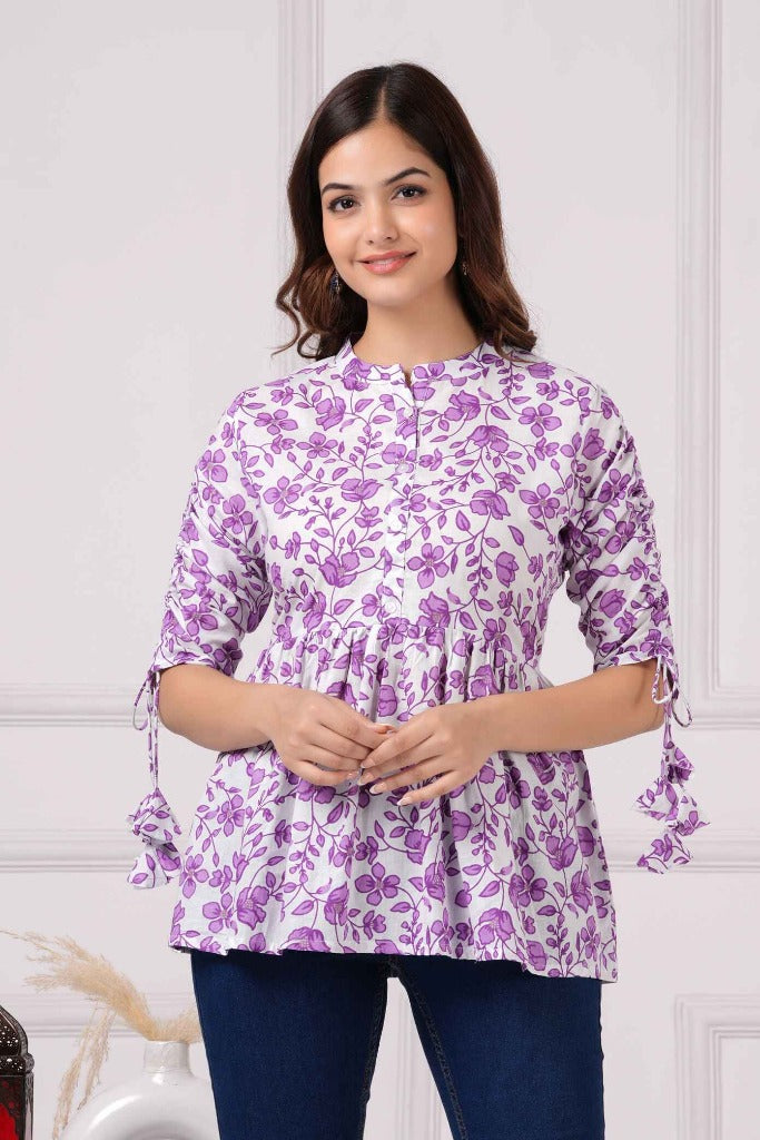 Pure Cotton Floral Printed Peplum Top