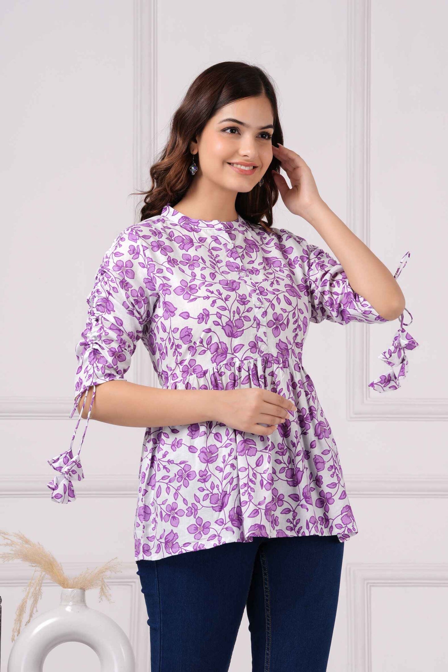 Pure Cotton Floral Printed Peplum Top