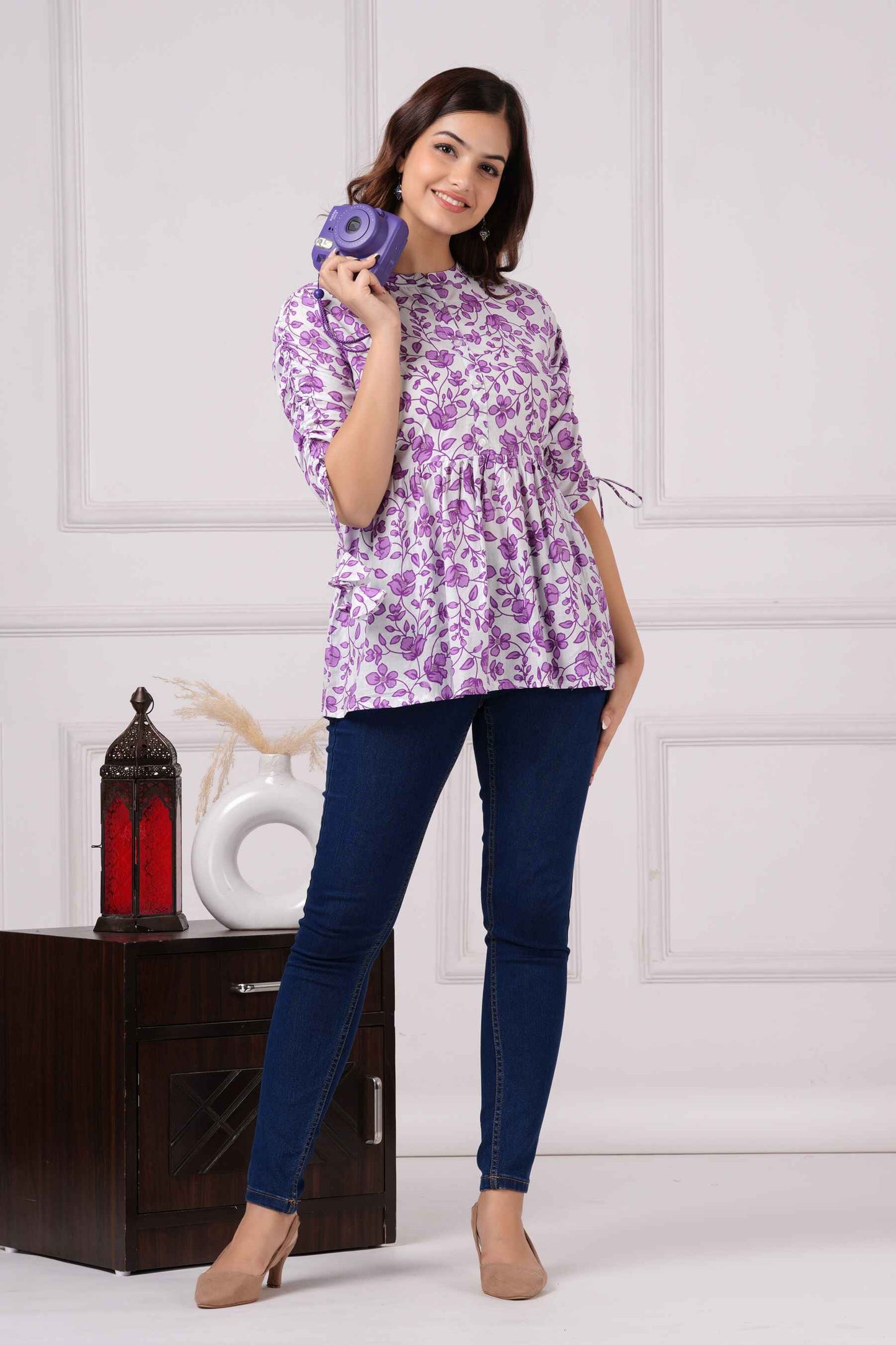 Pure Cotton Floral Printed Peplum Top