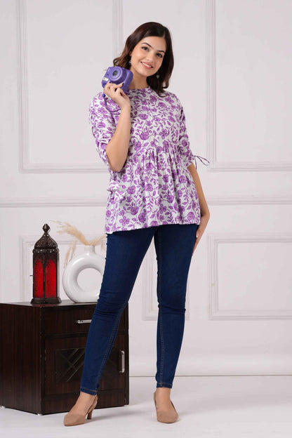 Pure Cotton Floral Printed Peplum Top