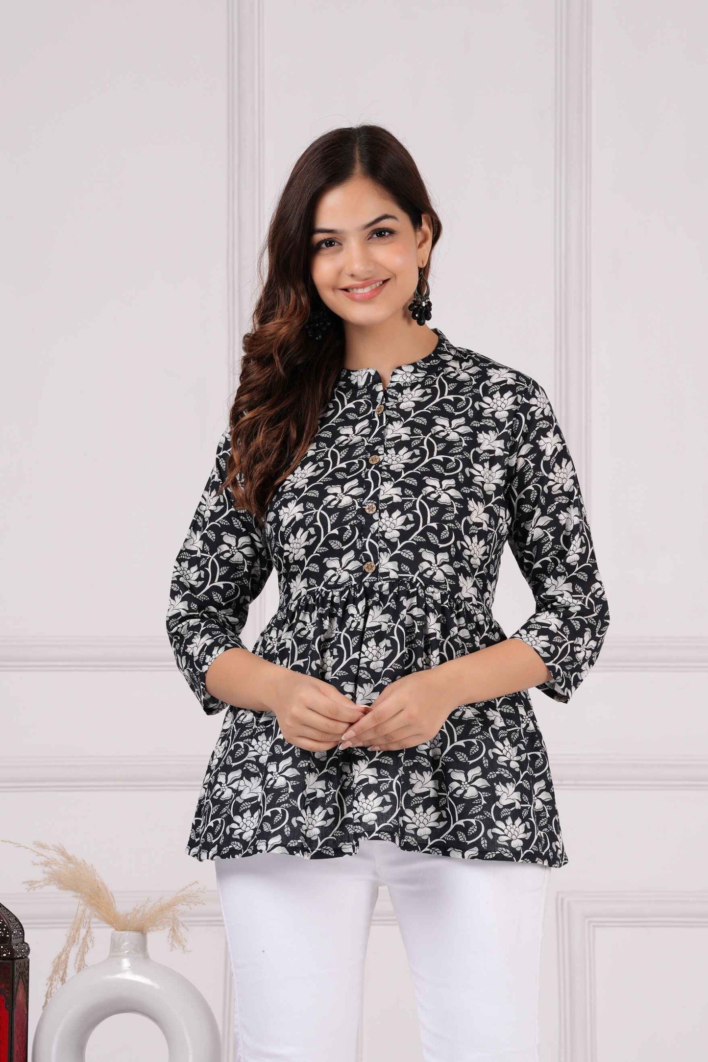 Pure Cotton Floral Printed Peplum Top