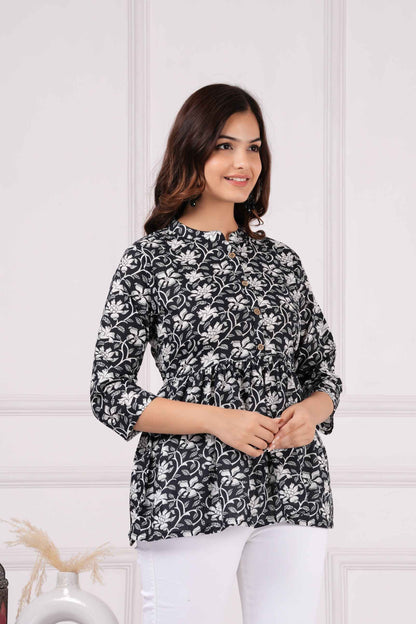 Pure Cotton Floral Printed Peplum Top