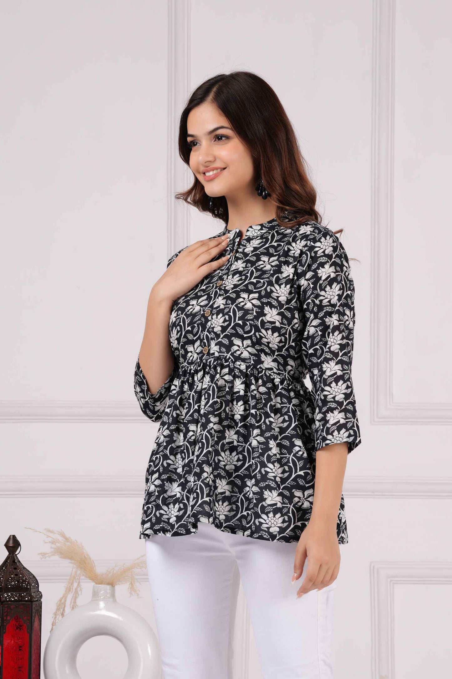 Pure Cotton Floral Printed Peplum Top