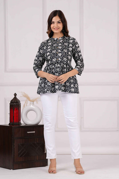 Pure Cotton Floral Printed Peplum Top