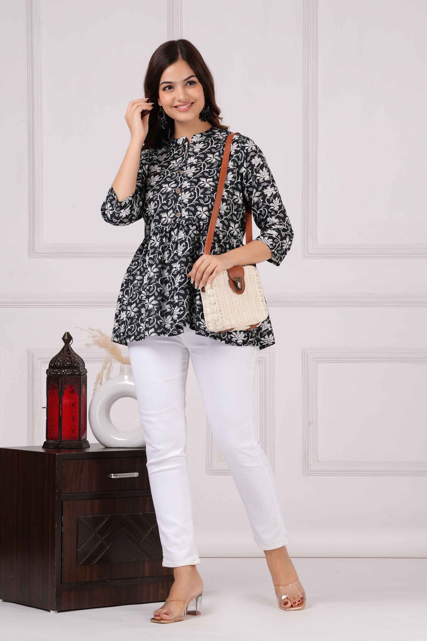 Pure Cotton Floral Printed Peplum Top