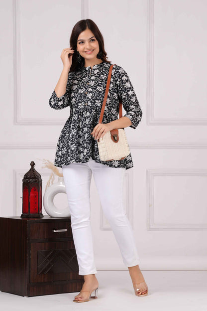 Pure Cotton Floral Printed Peplum Top