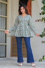 Olive Paisley Cotton Boho Top