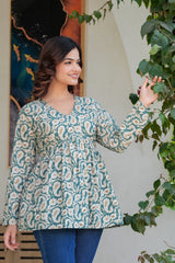 Olive Paisley Cotton Boho Top