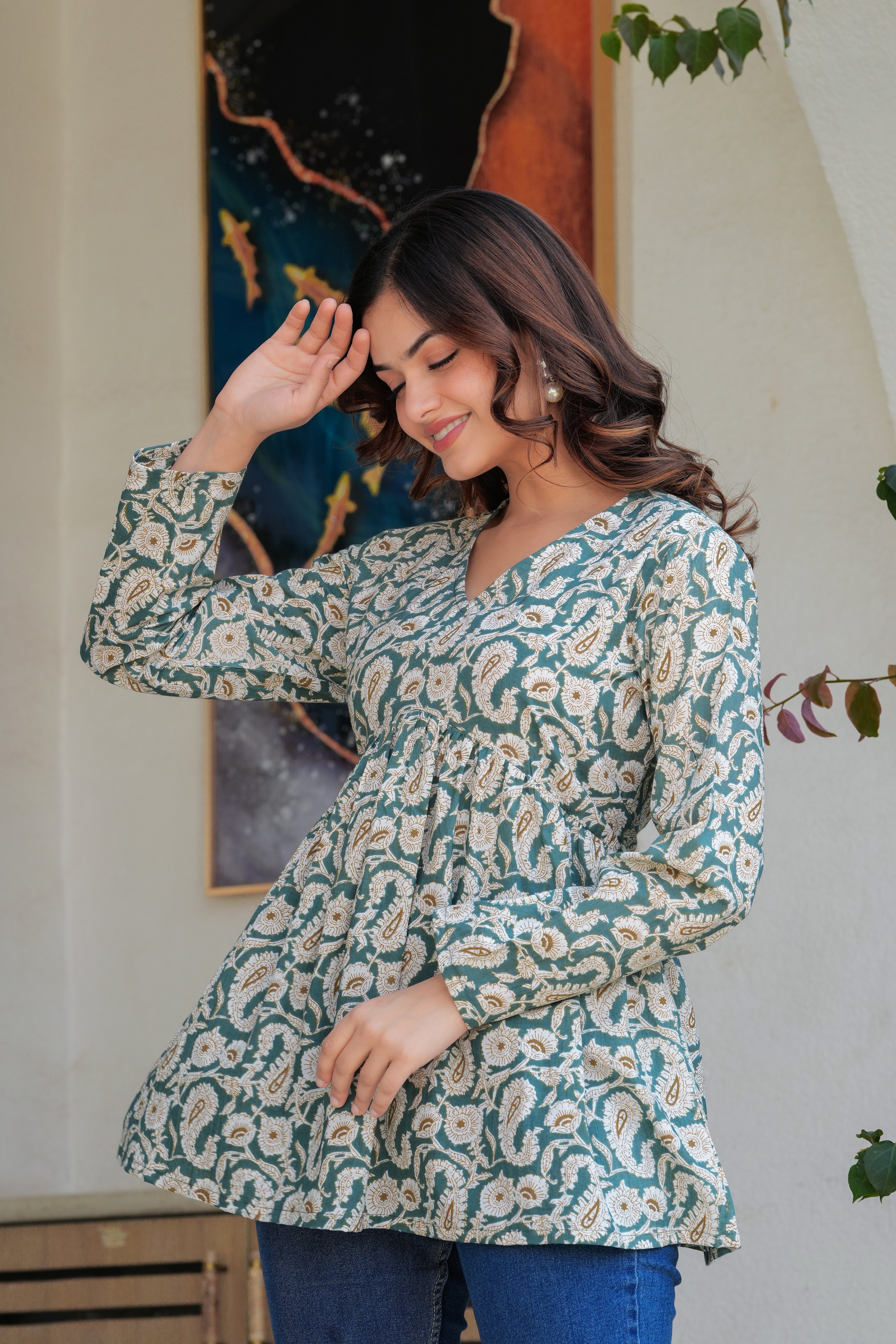 Olive Paisley Cotton Boho Top