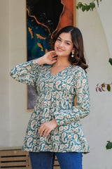 Olive Paisley Cotton Boho Top